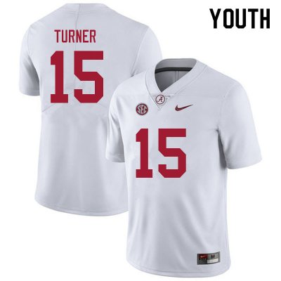 NCAA Youth Alabama Crimson Tide #15 Dallas Turner Stitched College 2021 Nike Authentic White Football Jersey MB17R51EV
